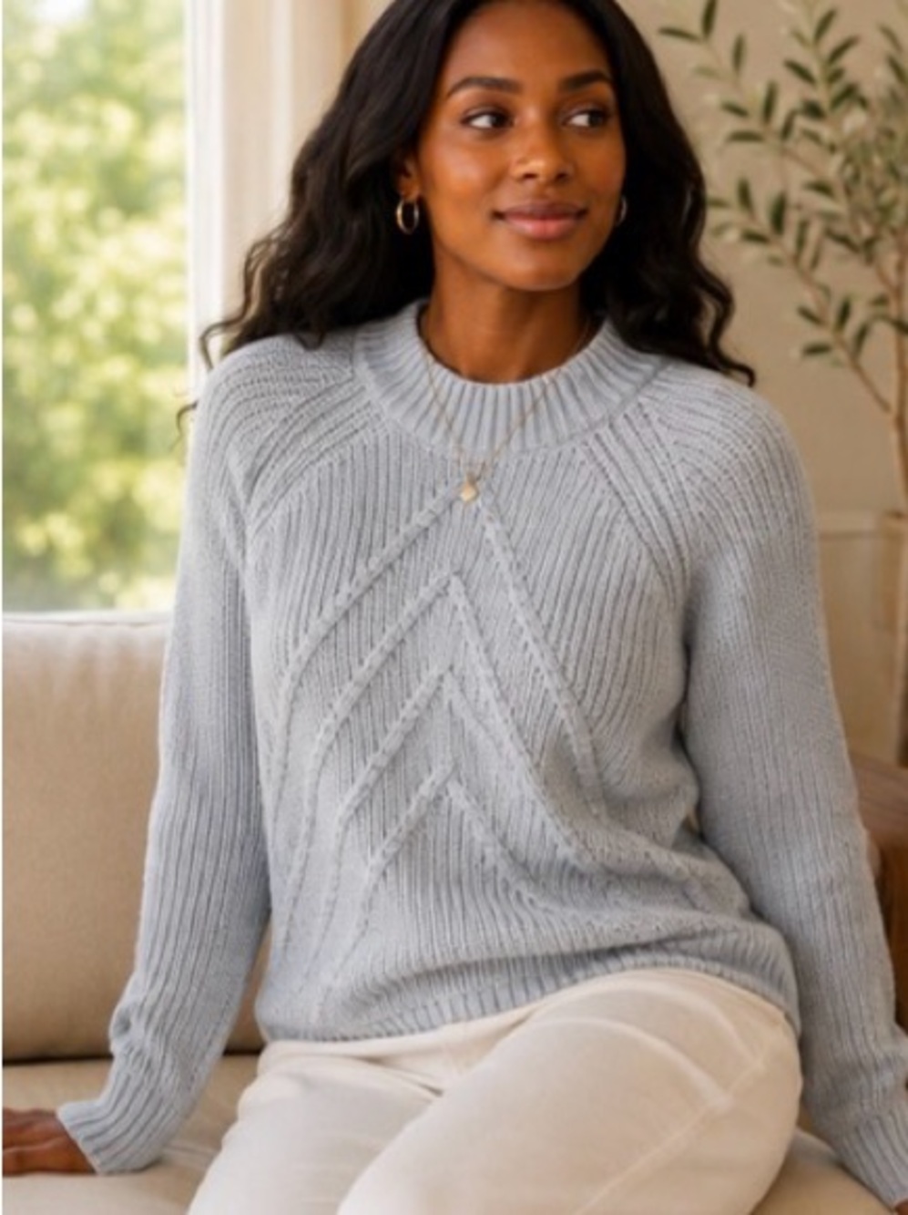 Superdry Light Gray Cable-Stitch Crewneck Sweater